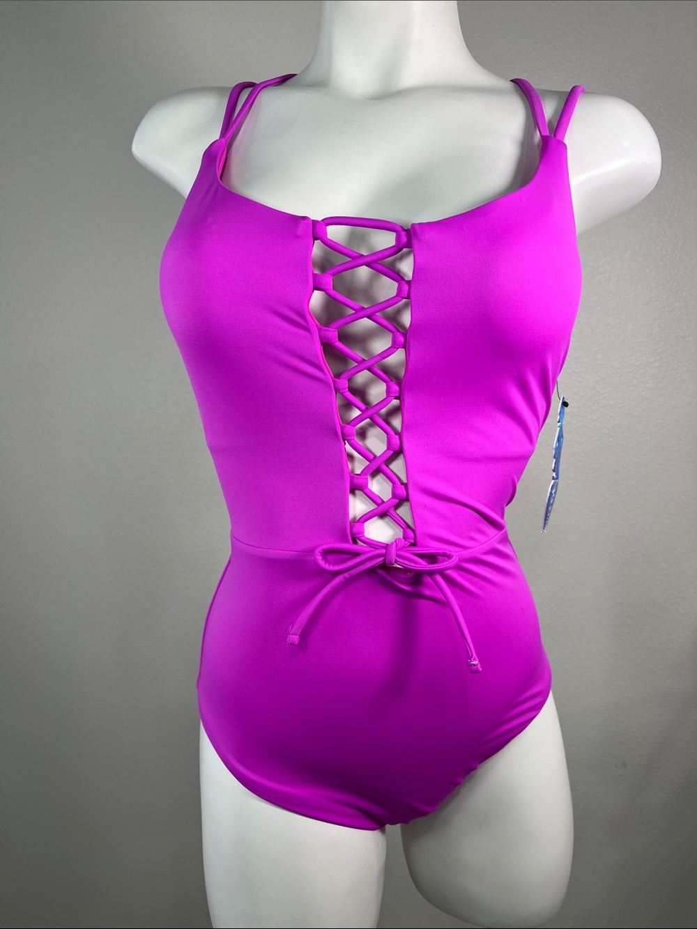Miracle Brands Skinnydippers Fuchsia Lace-Up One-Piece Swimsuit MEDIUM
